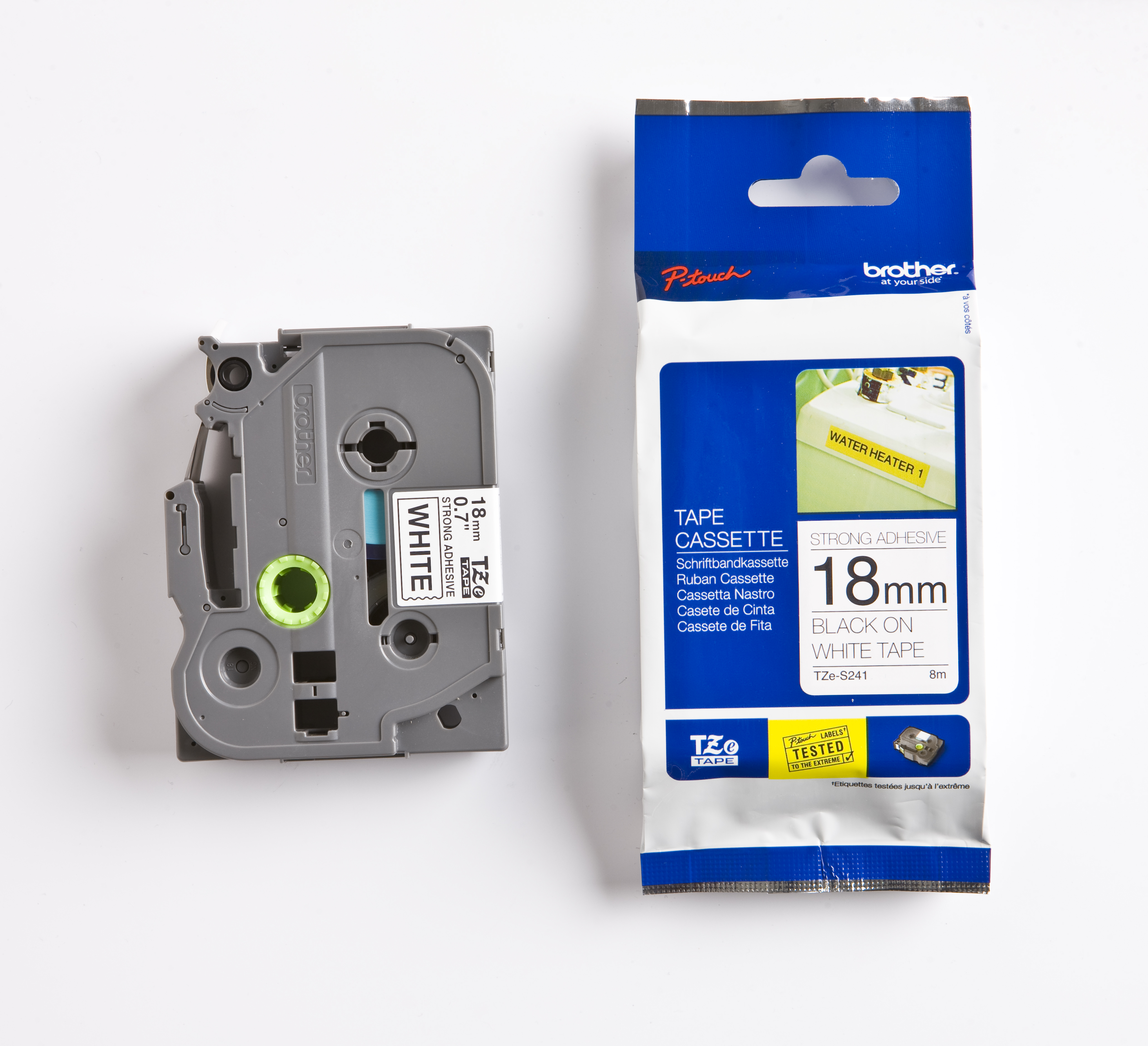 STRONG ADHESIVE - Black on White 18MMX8MTR TAPE    